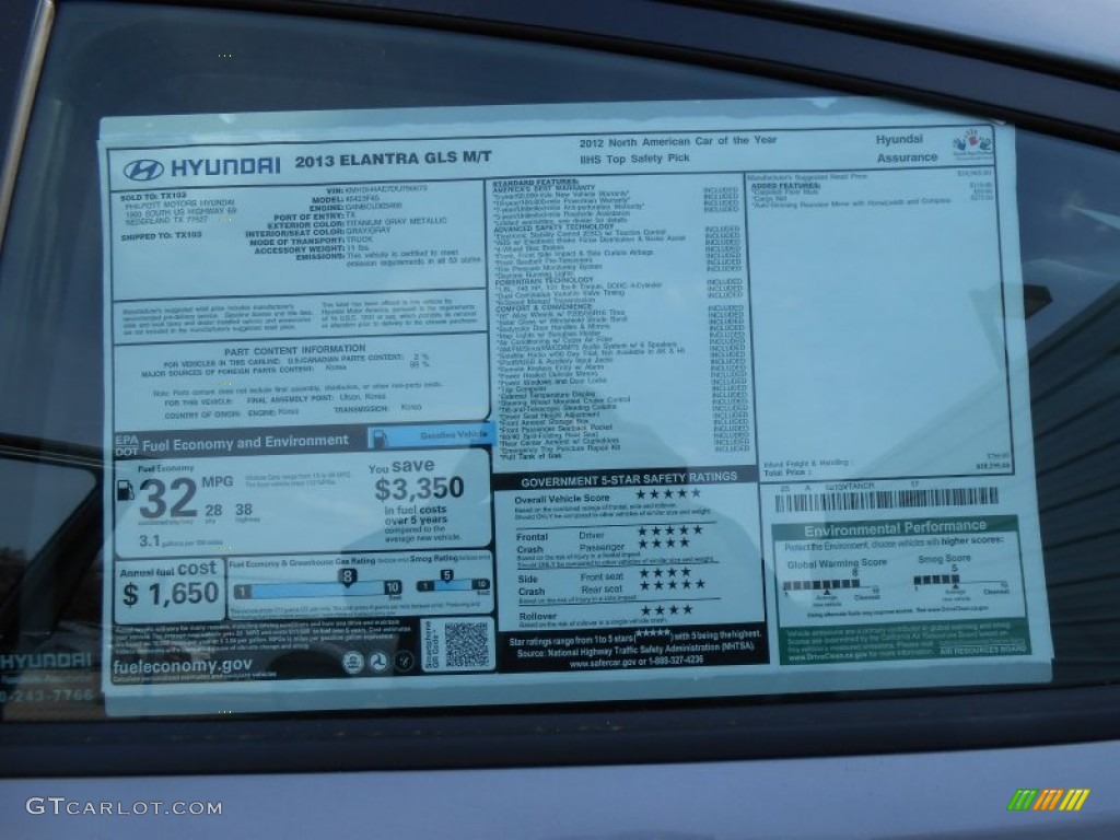 2013 Elantra GLS - Titanium Gray Metallic / Gray photo #34