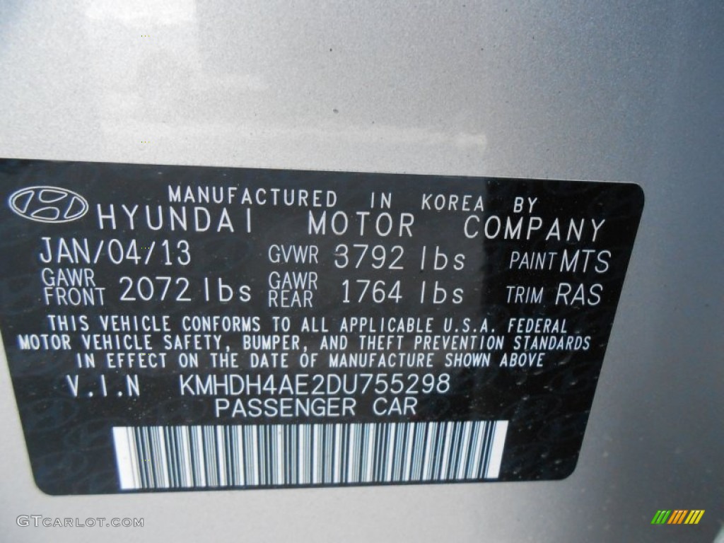 2013 Elantra GLS - Shimmering Air Silver / Gray photo #32