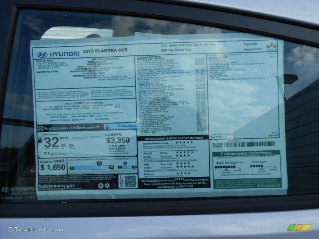 2013 Elantra GLS - Shimmering Air Silver / Gray photo #33