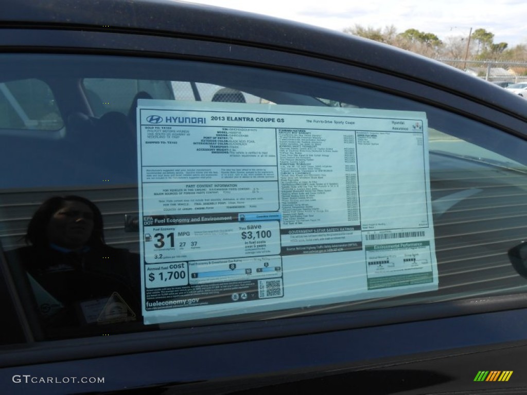 2013 Elantra Coupe GS - Black Noir Pearl / Blue photo #33