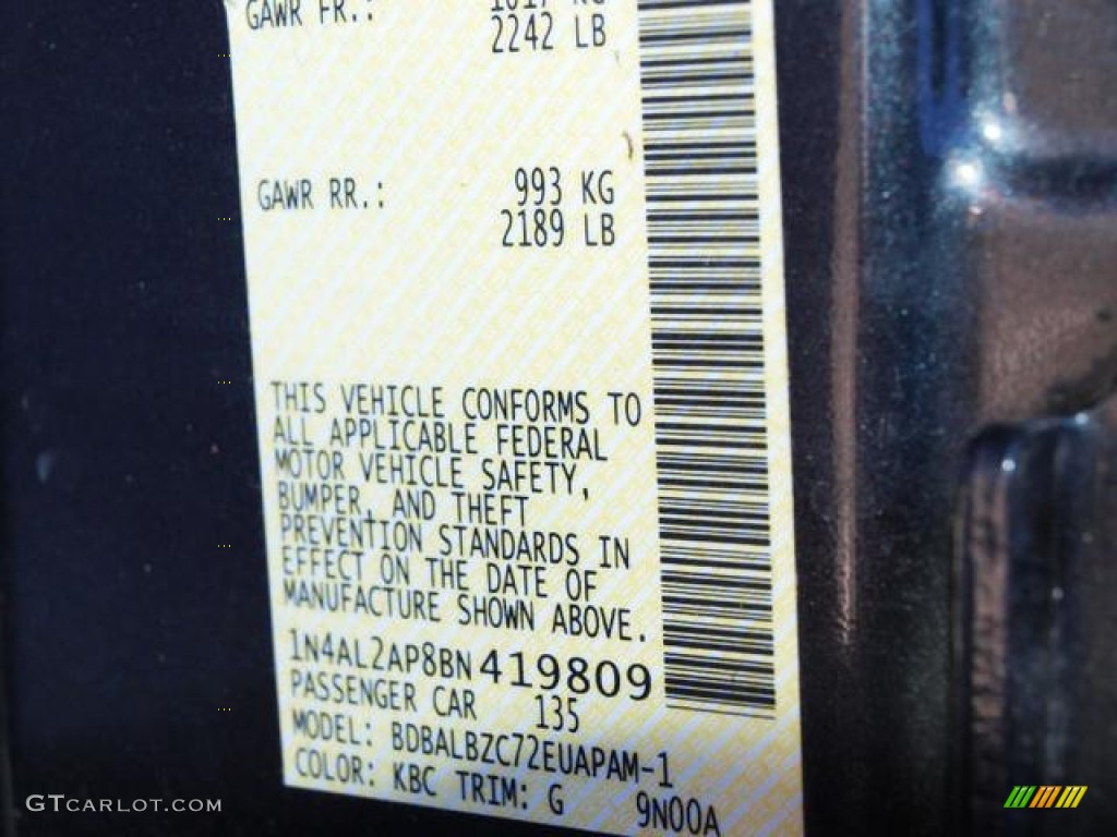 2011 Altima Color Code KBC for Metallic Slate Photo #77333049