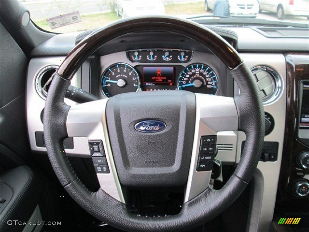 2013 Ford F150 Platinum SuperCrew 4x4 Platinum Unique Black Leather Steering Wheel Photo #77337594