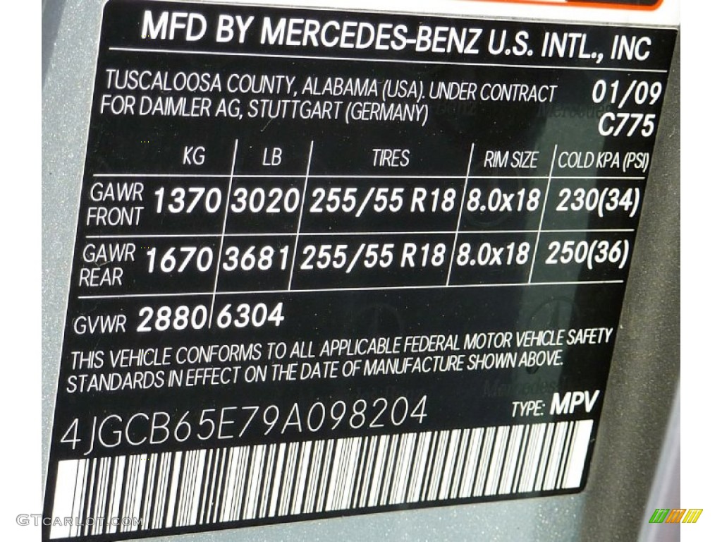 2009 Mercedes-Benz R 350 4Matic Color Code Photos