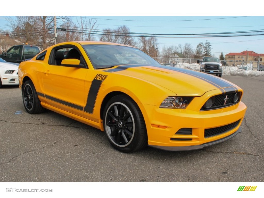 School Bus Yellow 2013 Ford Mustang Boss 302 Exterior Photo #77352434