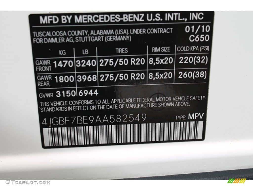2010 GL Color Code 650 for Arctic White Photo #77354470