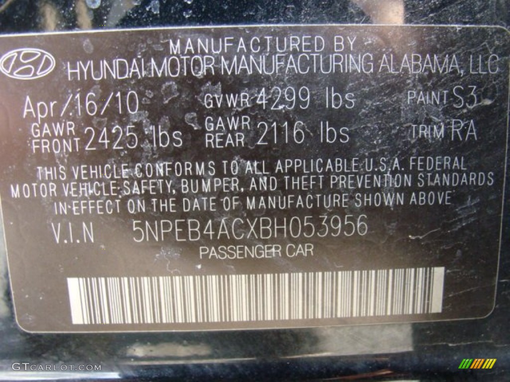 2011 Sonata GLS - Midnight Black / Gray photo #29