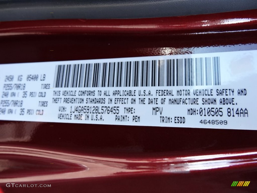 2008 Wrangler Unlimited Color Code PEM for Red Rock Crystal Pearl Photo #77364312