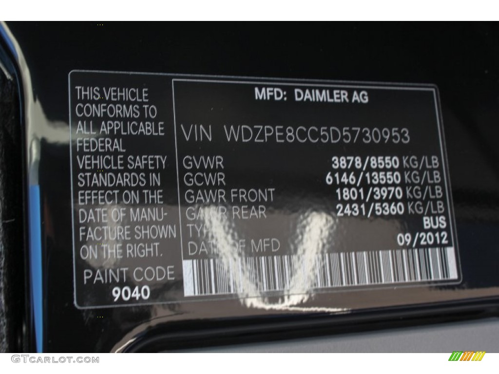 2013 Sprinter Color Code 9040 for Jet Black Photo #77367587
