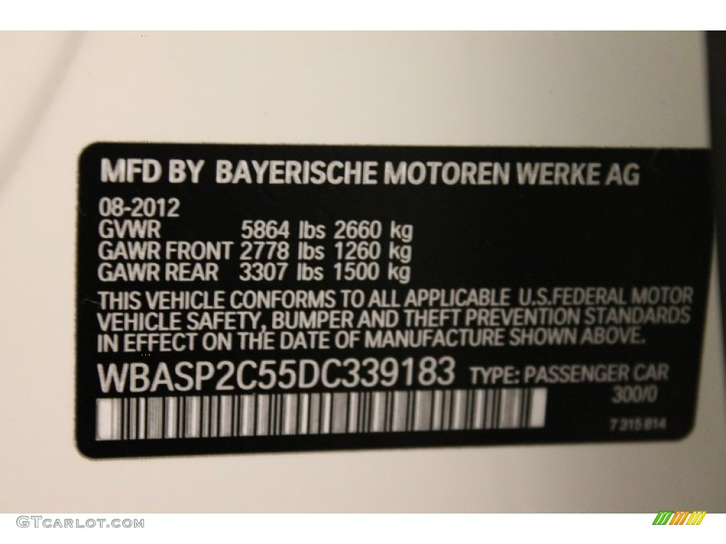 2013 5 Series Color Code 300 for Alpine White Photo #77372649
