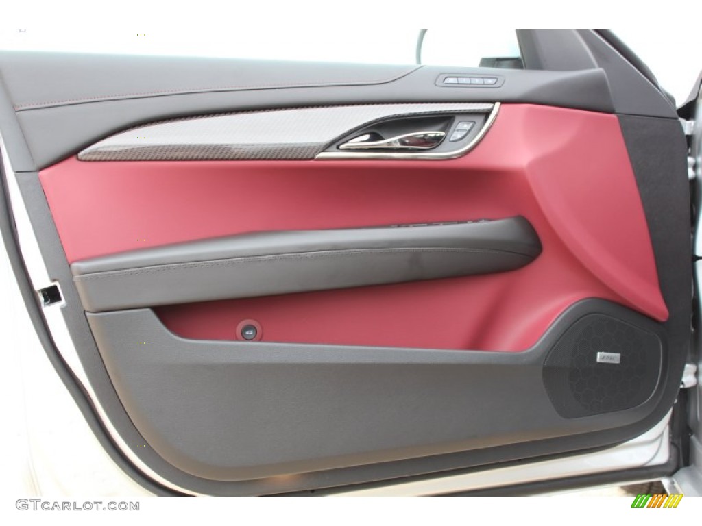 2013 Cadillac ATS 2.0L Turbo Performance Morello Red/Jet Black Accents Door Panel Photo #77375445