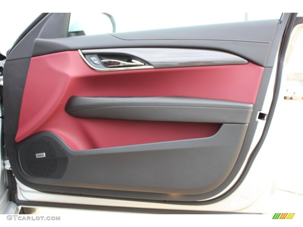 2013 Cadillac ATS 2.0L Turbo Performance Morello Red/Jet Black Accents Door Panel Photo #77375495