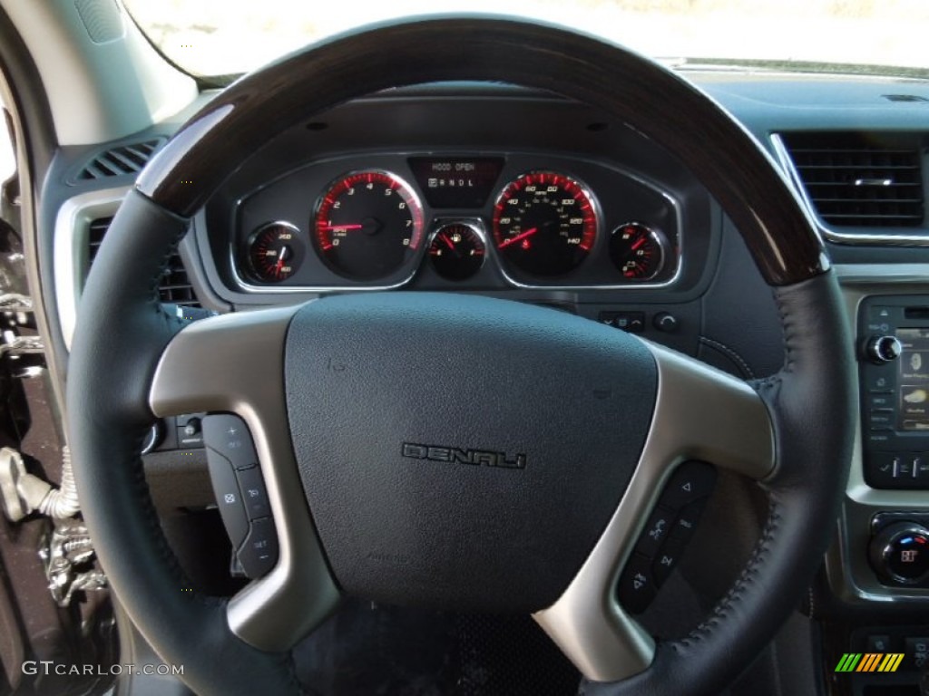 2013 GMC Acadia Denali Ebony Steering Wheel Photo #77375562