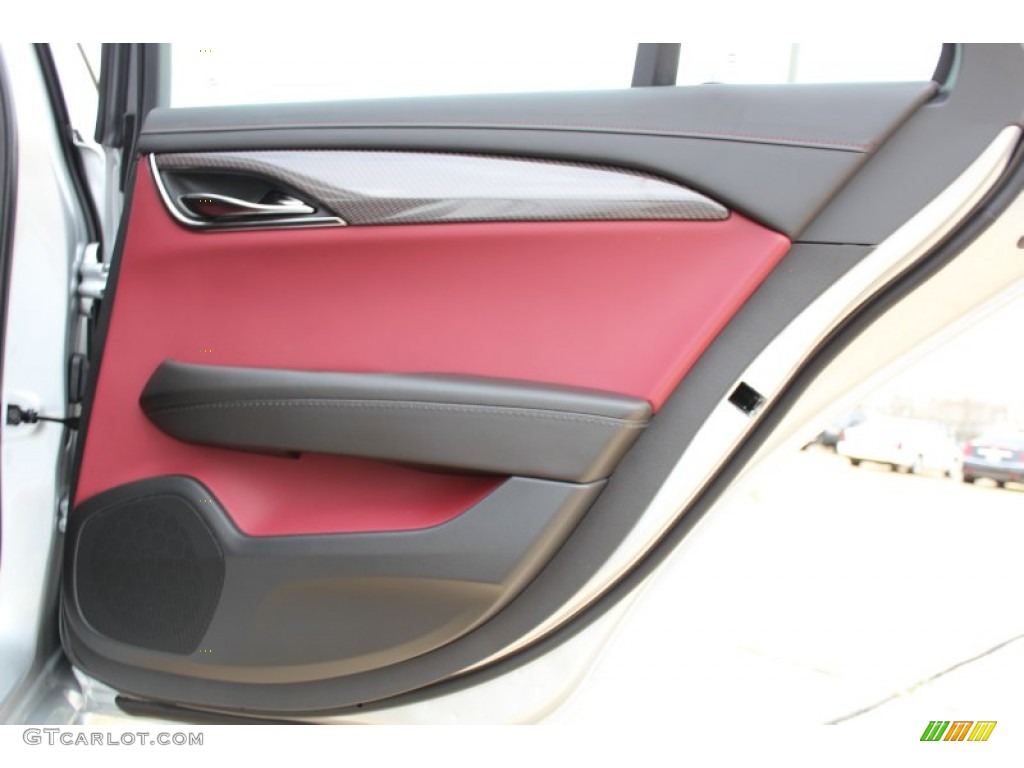2013 Cadillac ATS 2.0L Turbo Performance Morello Red/Jet Black Accents Door Panel Photo #77375580