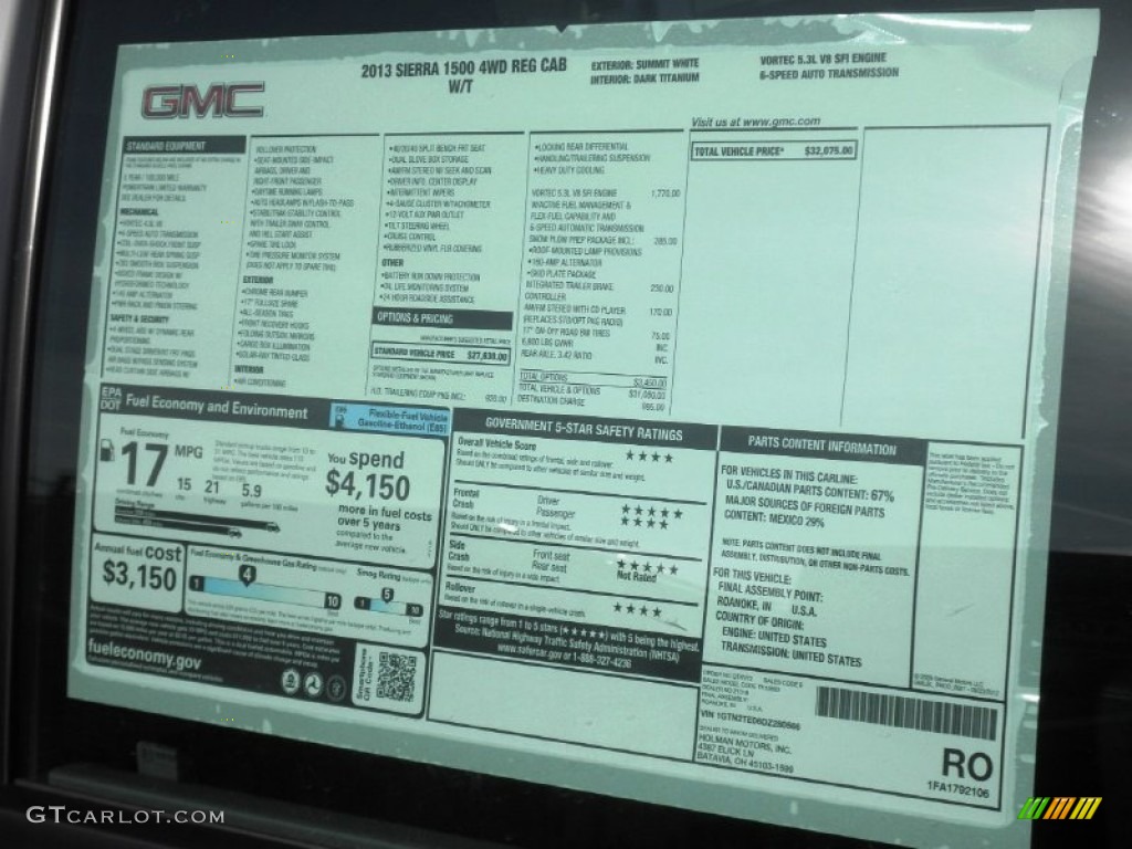 2013 Sierra 1500 Regular Cab 4x4 - Summit White / Dark Titanium photo #16