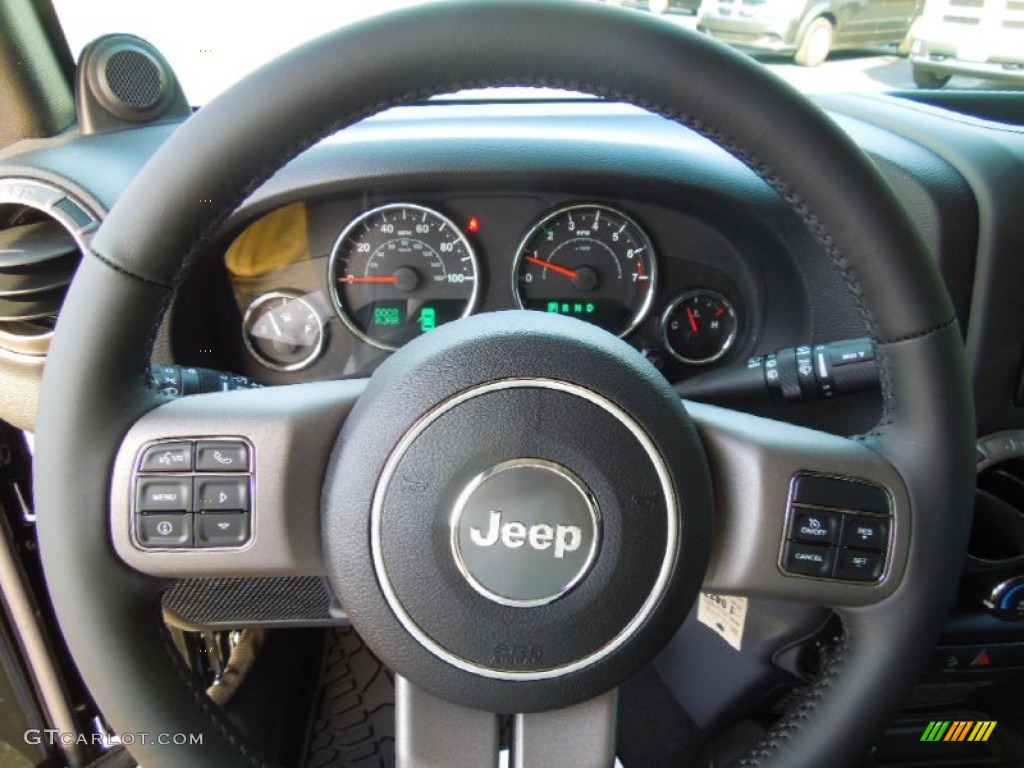 2013 Jeep Wrangler Moab Edition 4x4 Moab Black Leather Steering Wheel Photo #77385188