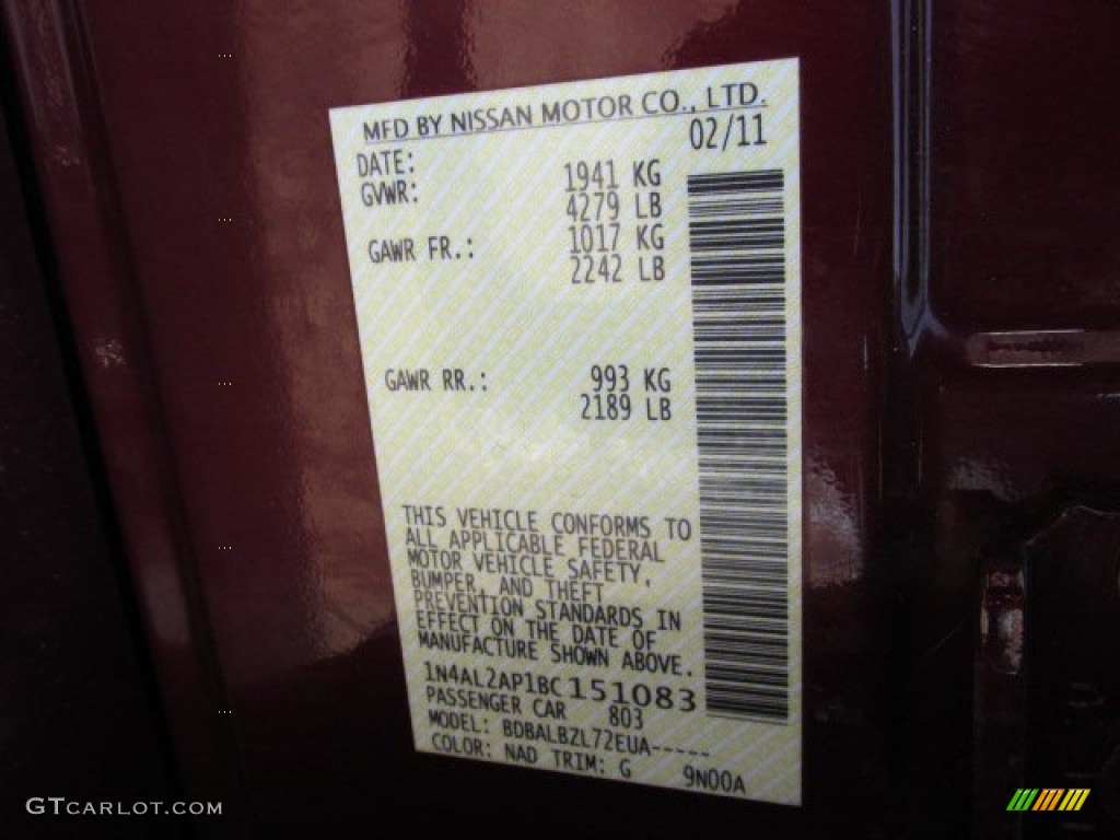 2011 Altima Color Code NAD for Tuscan Sun Photo #77387219