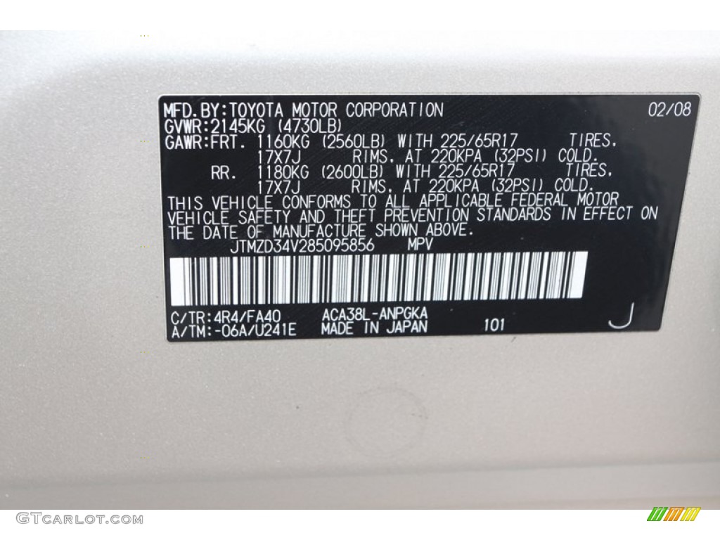 2008 RAV4 Color Code 4R4 for Savannah Metallic Photo #77388104