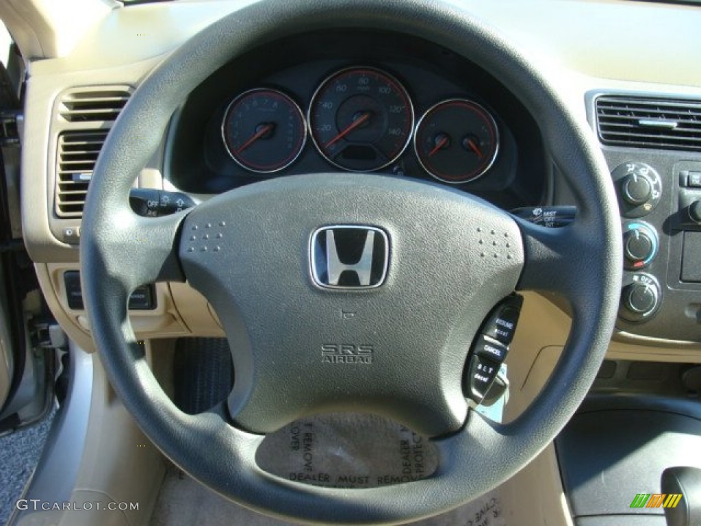 2005 Honda Civic LX Coupe Ivory Steering Wheel Photo #77392116