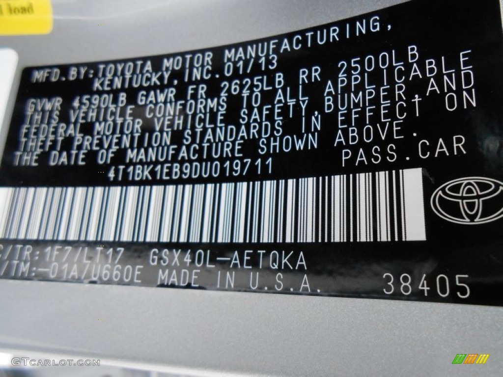 2013 Avalon Color Code 1F7 for Classic Silver Metallic Photo #77396301
