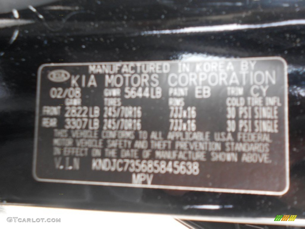 2008 Kia Sorento LX 4x4 Color Code Photos