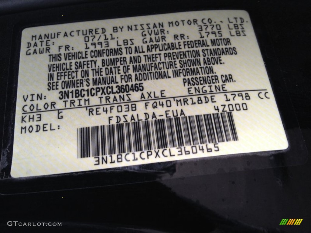 2012 Versa Color Code KH3 for Super Black Photo #77400017