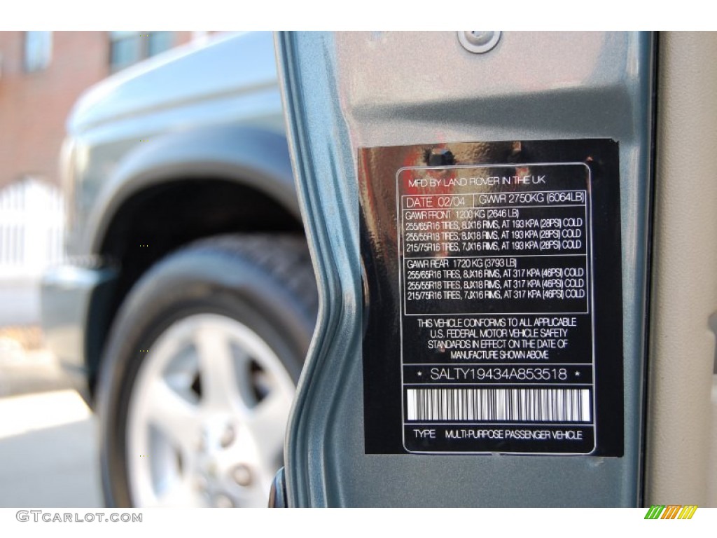 2004 Land Rover Discovery SE Info Tag Photo #77402753