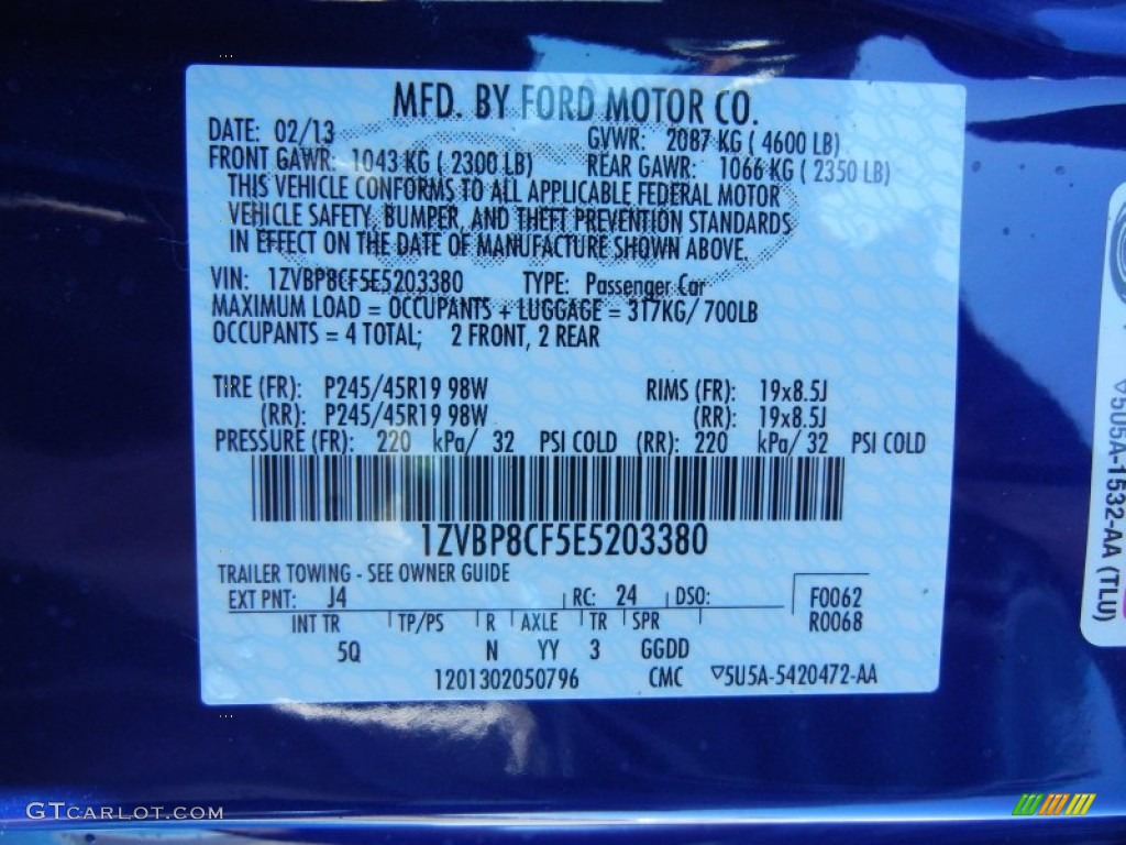 2014 Mustang Color Code J4 for Deep Impact Blue Photo #77403590