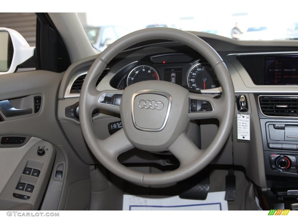 2012 Audi A4 2.0T quattro Avant Cardamom Beige Steering Wheel Photo #77406100