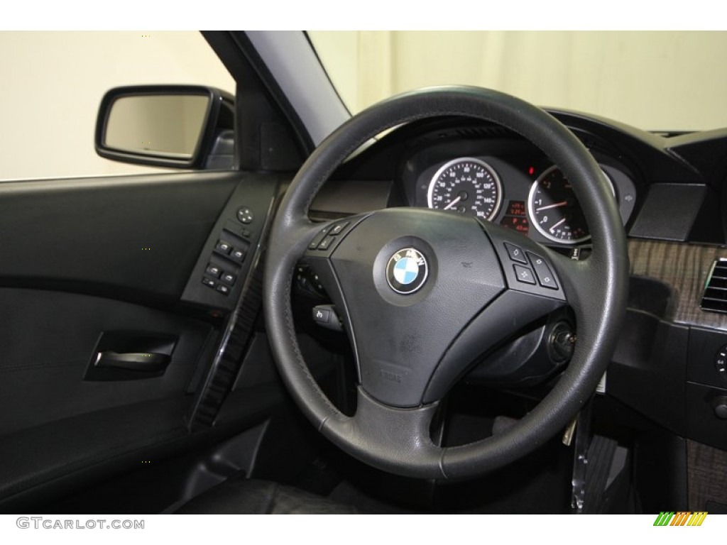 2005 BMW 5 Series 530i Sedan Black Steering Wheel Photo #77414839