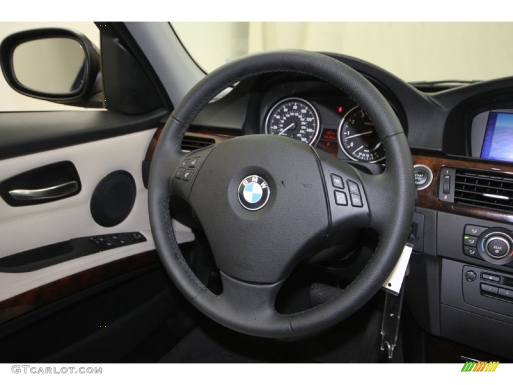 2010 BMW 3 Series 328i Sedan Oyster/Black Dakota Leather Steering Wheel Photo #77415681