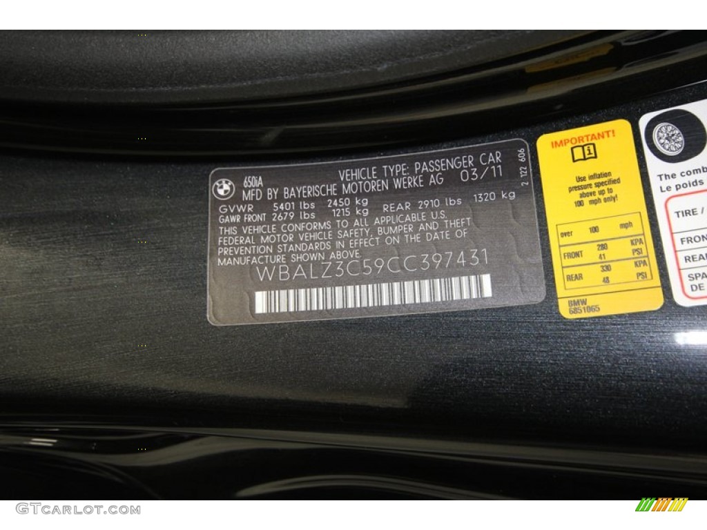 2012 BMW 6 Series 650i Convertible Info Tag Photo #77416149