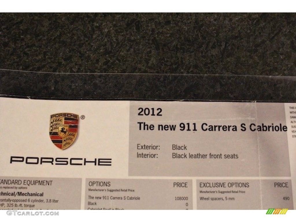 2012 Porsche New 911 Carrera S Cabriolet Window Sticker Photo #77417651