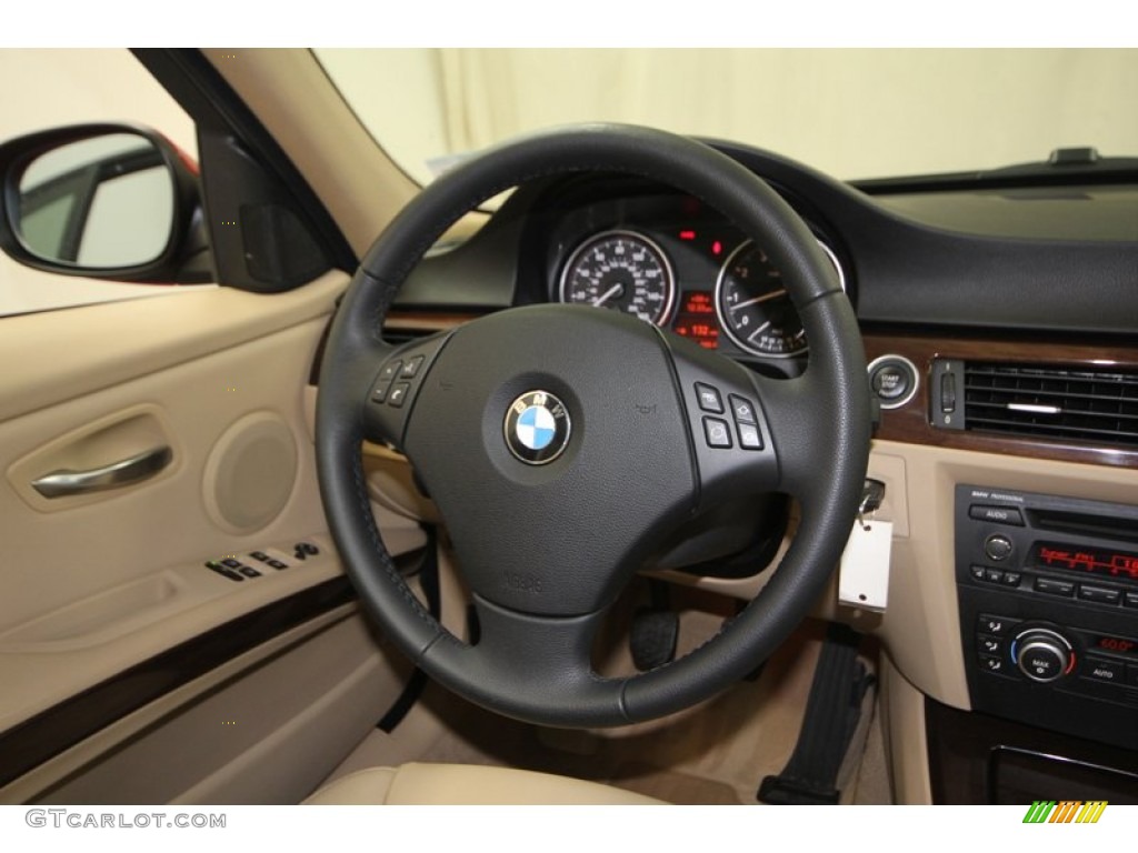 2009 BMW 3 Series 328i Sedan Beige Steering Wheel Photo #77423763