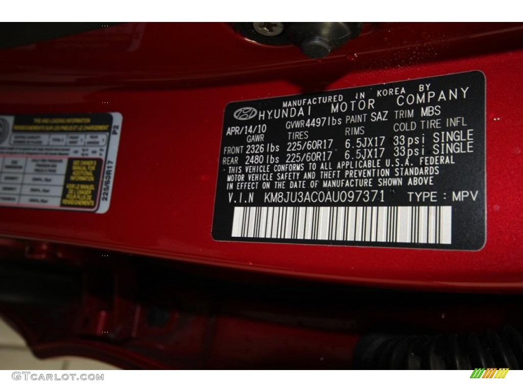 2010 Tucson Color Code SAZ for Garnet Red Photo #77424657