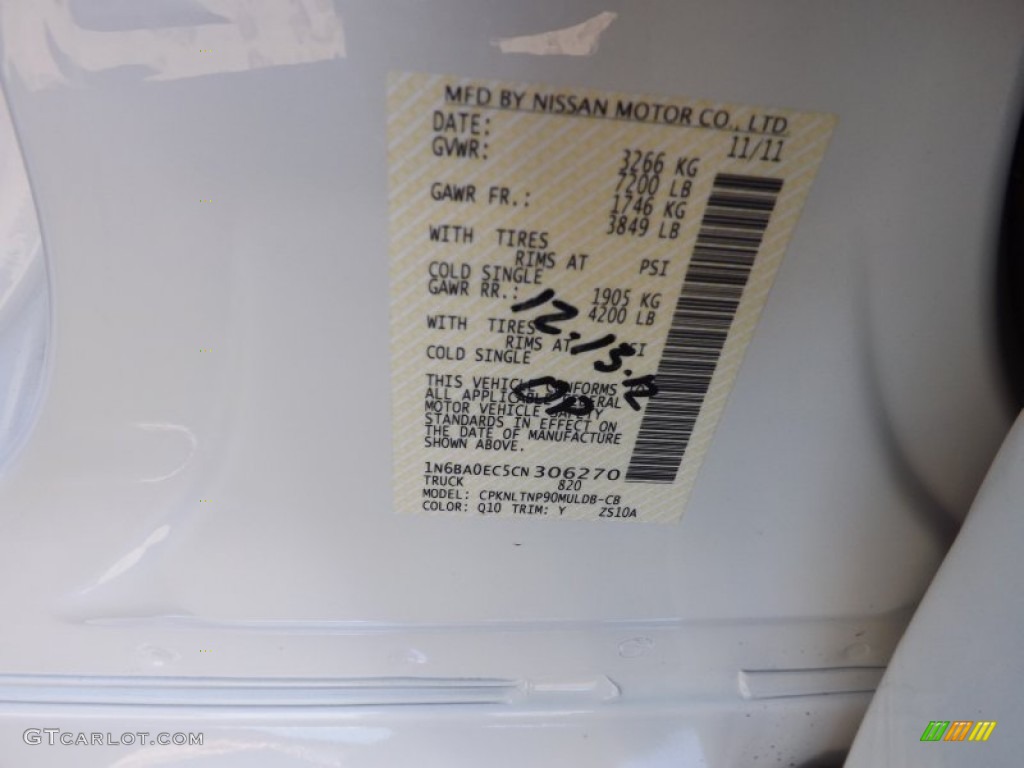 2012 Nissan Titan Pro-4X Crew Cab 4x4 Color Code Photos