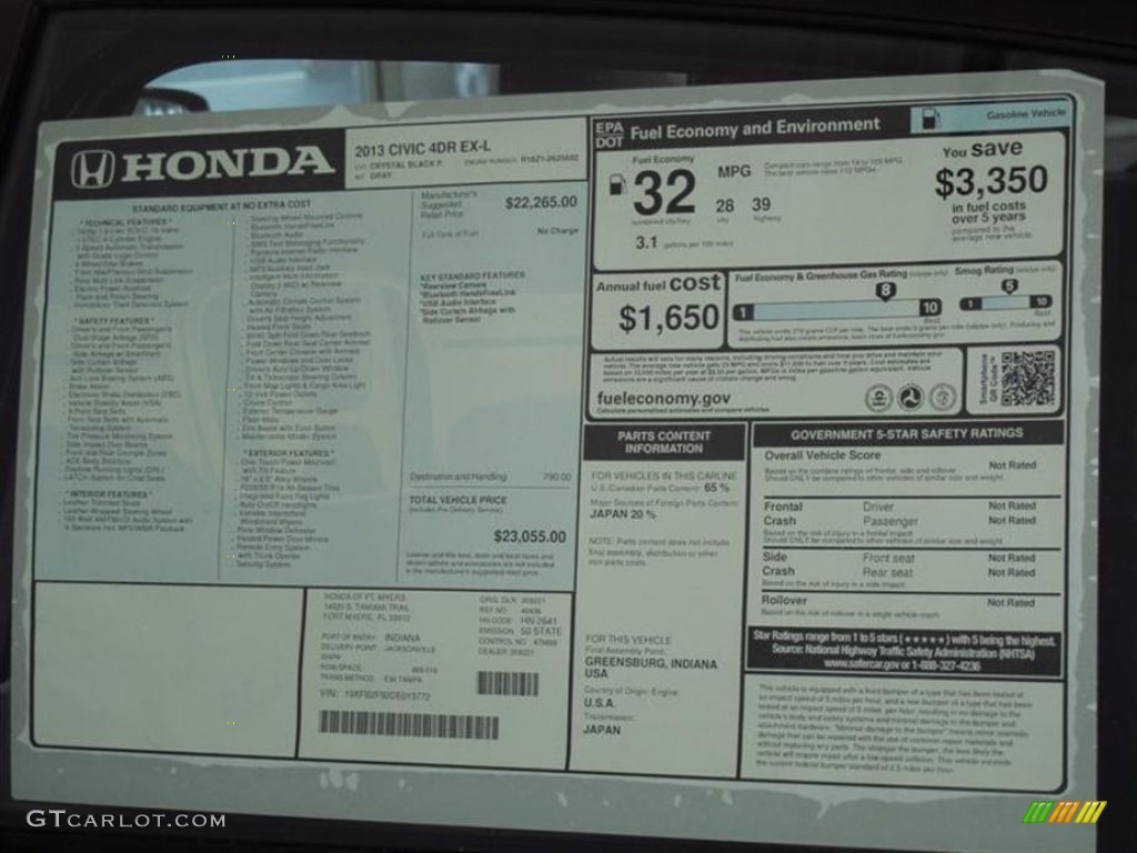 2013 Honda Civic EX-L Coupe Window Sticker Photo #77428035