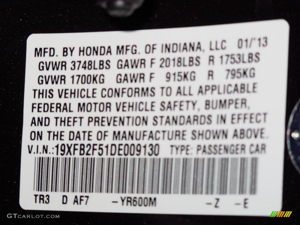 2013 Civic Color Code YR600M for Kona Coffee Metallic Photo #77428332