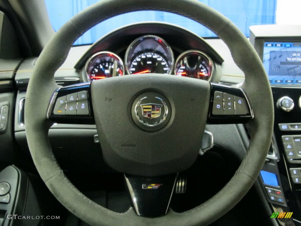 2012 Cadillac CTS -V Coupe Ebony/Saffron Steering Wheel Photo #77430325