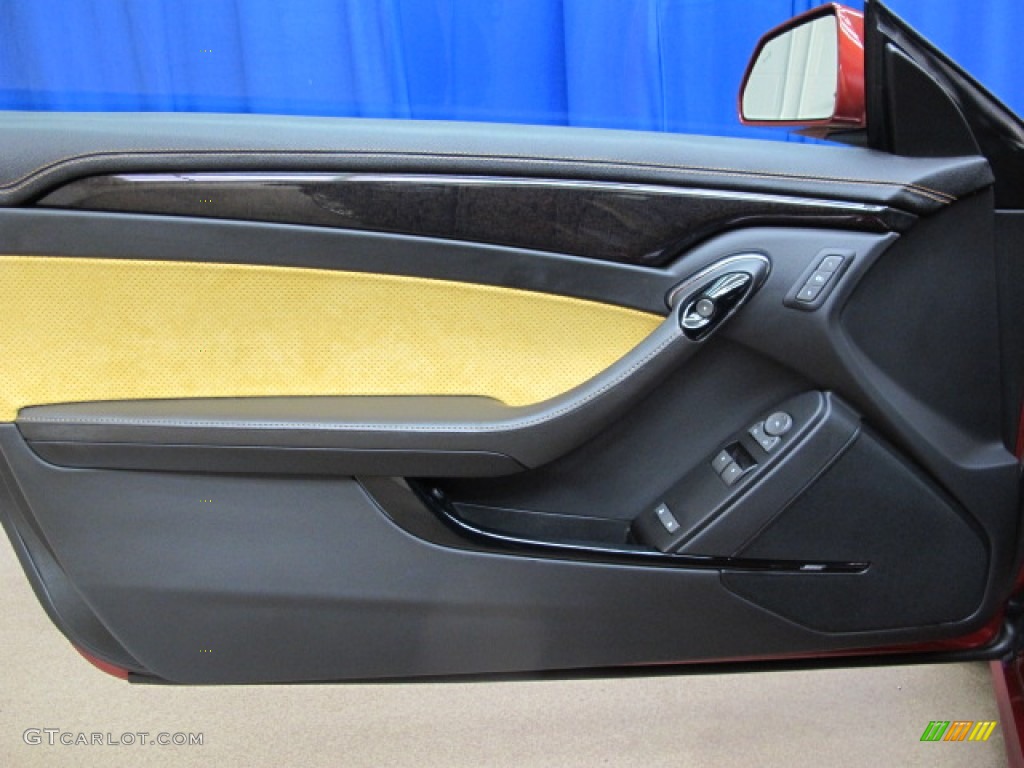 2012 Cadillac CTS -V Coupe Ebony/Saffron Door Panel Photo #77430420