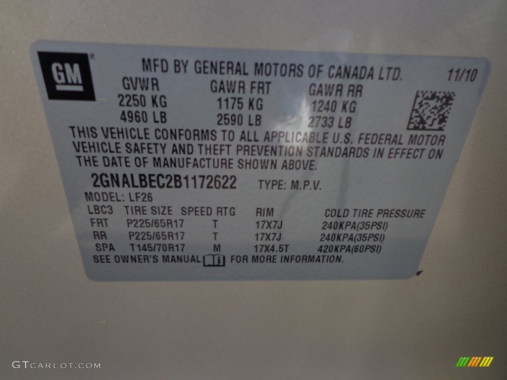 2011 Equinox LS - Gold Mist Metallic / Light Titanium/Jet Black photo #22