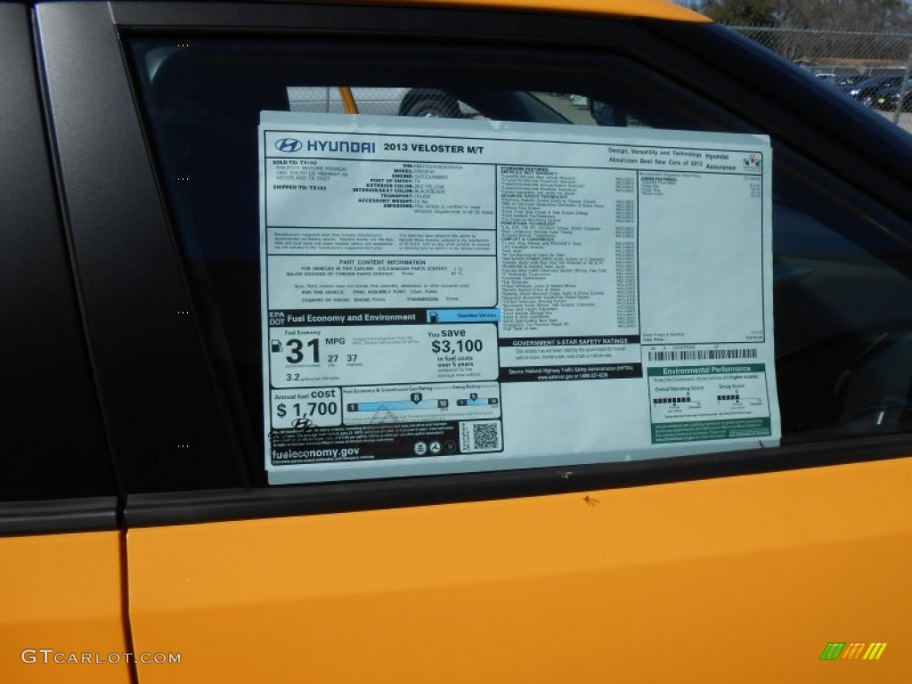 2013 Hyundai Veloster Standard Veloster Model Window Sticker Photo #77432541