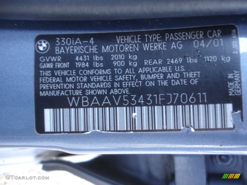 2001 3 Series 330i Sedan - Steel Blue Metallic / Grey photo #15