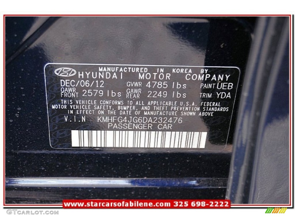 2013 Azera  - Midnight Blue Pearl / Camel photo #20