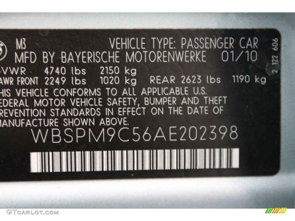 2010 BMW M3 Sedan Info Tag Photo #77445422