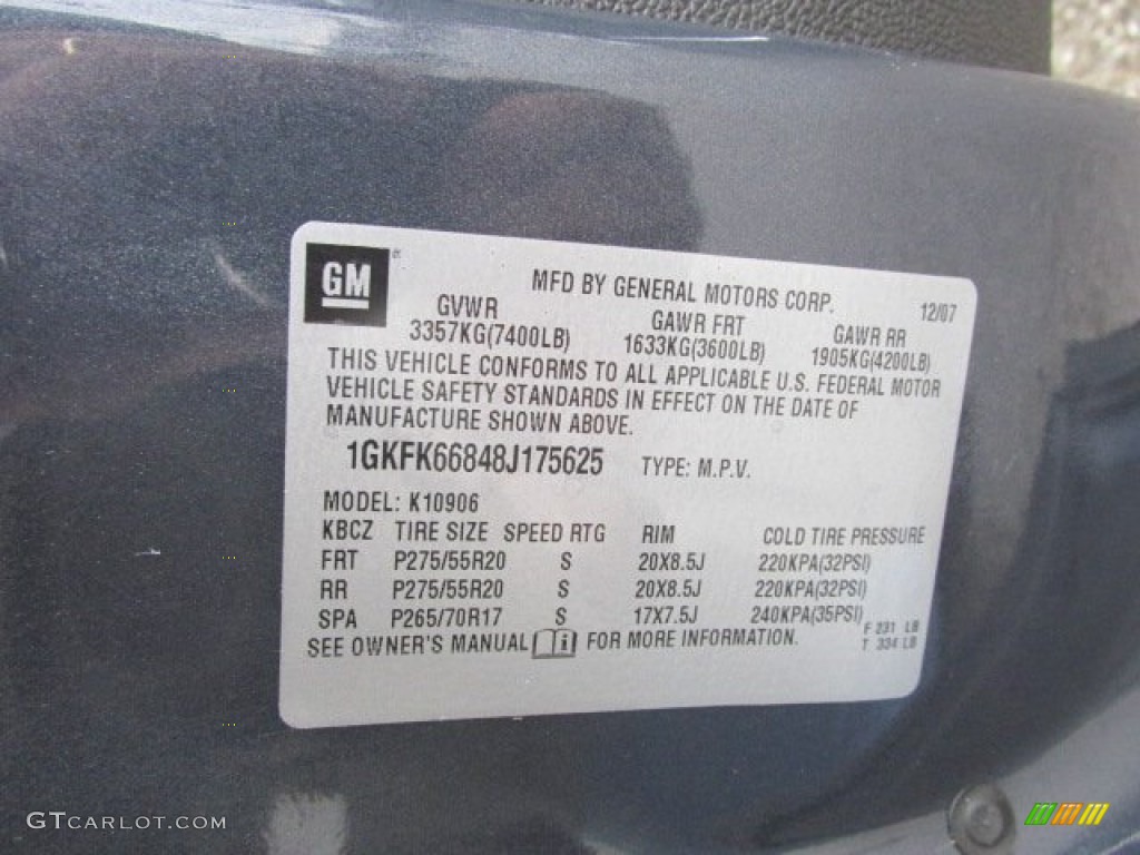 2008 GMC Yukon XL Denali AWD Info Tag Photos
