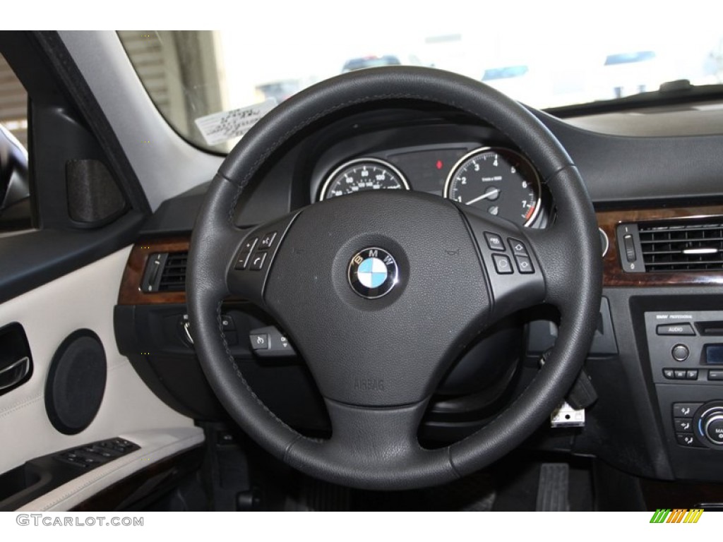 2009 BMW 3 Series 328i Sedan Oyster Dakota Leather Steering Wheel Photo #77453559