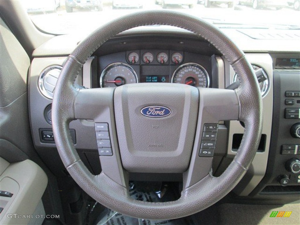 2010 Ford F150 XLT SuperCrew Medium Stone Steering Wheel Photo #77454504