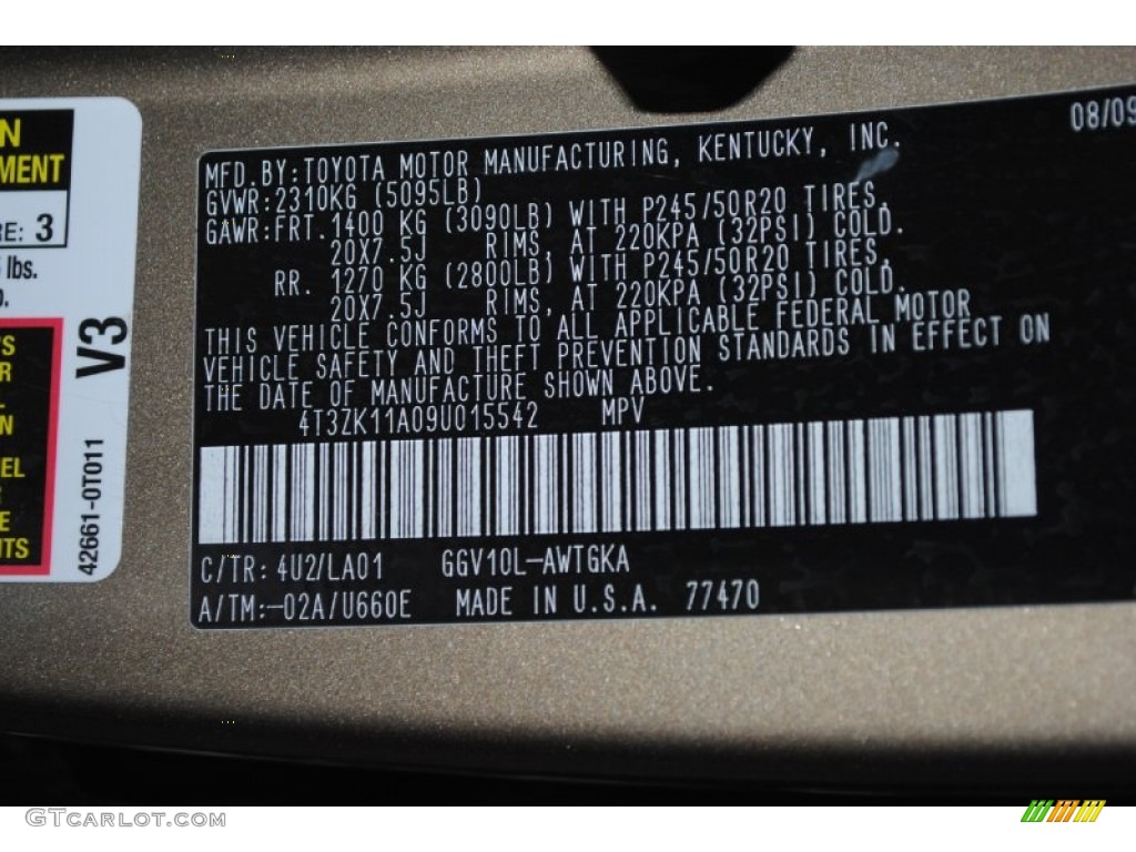 2009 Venza Color Code 4U2 for Golden Umber Mica Photo #77455029