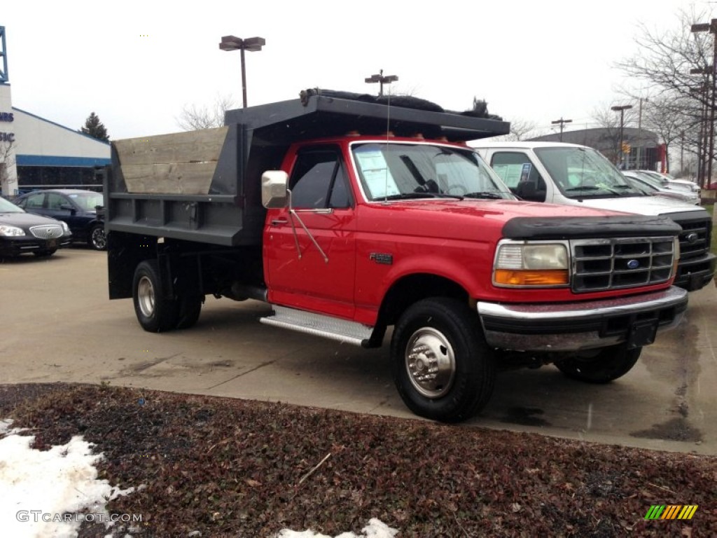 Red 1997 Ford F450 XL Regular Cab Dump Truck Exterior Photo #77457998