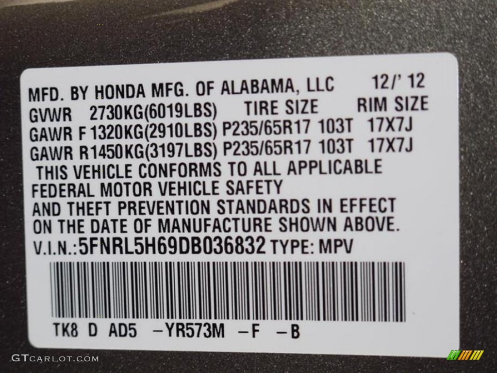 2013 Odyssey Color Code YR573M for Mocha Metallic Photo #77465730